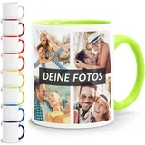 SpecialMe® Tasse personalisiert Fotocollage Fototasse mit bis zu 5 Fotos persönliches Geschenk Kaffeetasse mit Bild selbst gestalten weiss-innen-hellgruen standard