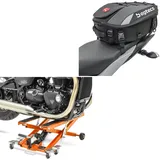 Set: Motorrad Hebebühne Midlift XL bis 500kg orange ConStands mit Motorrad Hecktasche X30 erweiterbar 20-30Ltr sw