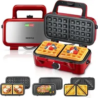 Sandwichmaker 3 in 1, 1200W Waffeleisen/ Kontaktgrill/ Sandwichtoaster, LED, Rot