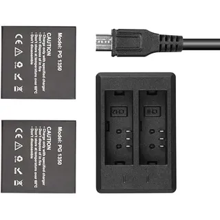 AKASO Action Cam Akku Ladegerät, 2 x 1350 mAh Akku, mit LED Micro USB Doppelloch Ladegerät für Action Kamera Brave 7 LE