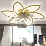 LED Deckenventilator Mit Beleuchtung, 66W Dimmbar (3000K-6000K) Deckenleuchte Mit Ventilator, Leise Reversibel Deckenventilator Mit Lampe Für Wohnzimmer Schlafzimmer Esszimmer Gold,6 Köpfe 78x15cm