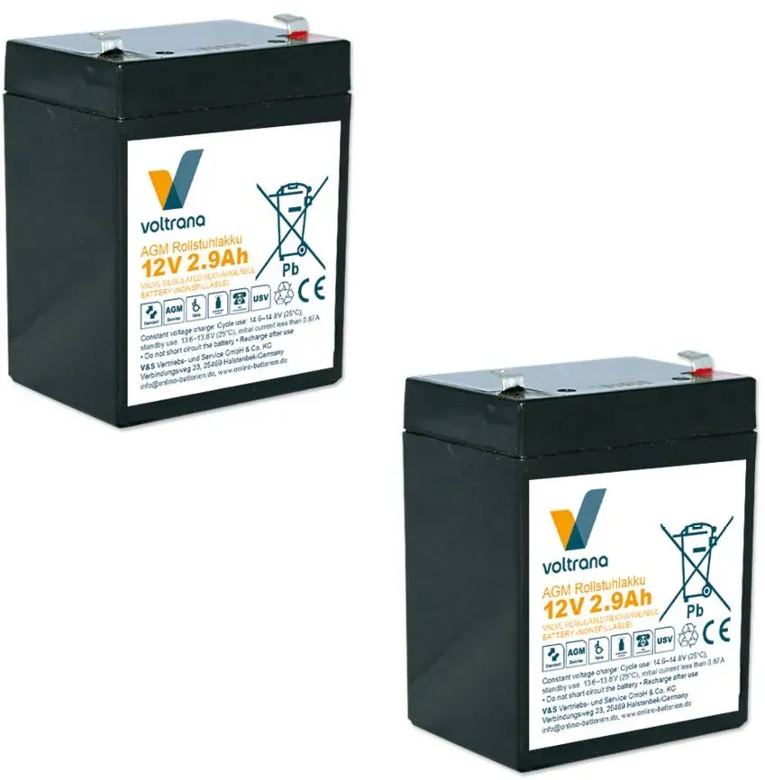 Rollstuhlakku passend für AKS Lifter Goliath 24V 2 x 12V 2,9Ah – Voltrana Ersatzakku