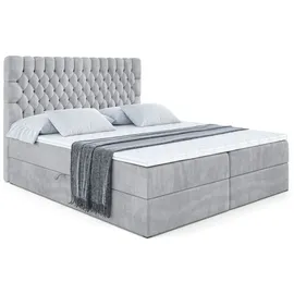 altdecor Boxspringbett mit H4 Matratze und Topper - 180 x 200 cm - SERENE - Hellgrau Samt - Polsterbett mit Bettkasten und Lattenrost, Bett mit Sta... - Hellgrau