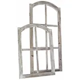 Loberon Deko-Fenster 2er Set Parakou, Zwei Größen, nostalgischer Sprossenfenster-Look, mit White-Washed-Finish, Dekoration, Tannenholz, antikbraun