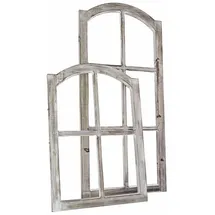 Loberon Deko-Fenster 2er Set Parakou, Zwei Größen, nostalgischer Sprossenfenster-Look, mit White-Washed-Finish, Dekoration, Tannenholz, antikbraun