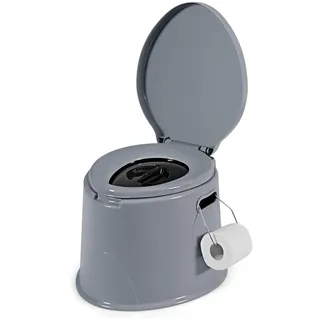 COSTWAY Campingtoilette tragbar, Reisetoilette bis 200 kg belastbar, Mobile Toilette mit abnehmbarem Eimereinsatz, Toilettenpapierhalter, für Camping, Wandern und Reisen, grau