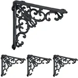 Relaxdays Regalwinkel, 4er Set, Gusseisen, antike Regalträger, Winkel Regalbretter, HxBxT: 21,5 x 4 x 21,5 cm, schwarz