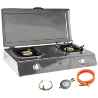 NGB-200C Edelstahl Gaskocher 2 flammig mit Deckel 9 KW Gasherd Campingkocher