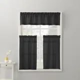 Nr. 918 Martine Küchengardine, halbdurchsichtig, mit Stangentaschen, 137,2 x 91,4 cm, Schwarz