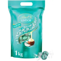 Lindt LINDOR Schokoladen Cocos | 1 kg Beutel, wiederverschließbar | ca. 80 Kugeln Milch-Schokolade mit Kokosnusscrèmefüllung | Großpackung, Pralinen-Geschenk, Schokoladengeschenk