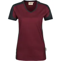 Hakro Damen V-Shirt Contrast Mikralinar® weinrot/anthrazit, 5XL