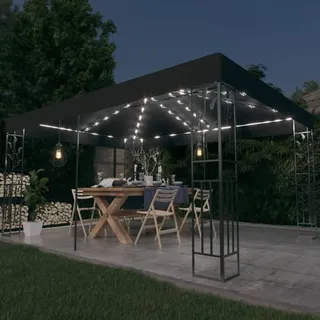 vidaXL Pavillon mit Doppeldach & LED-Lichterkette 3 x 4 m Anthrazit