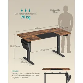 Songmics elektrisch höhenverstellbarer Schreibtisch braun rechteckig, C-Fuß-Gestell schwarz 140,0 x 60,0 cm