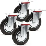 Wiltec Lenkrolle Set 4 x Vollgummirad Ø200mm 150kg pro Rad mit Metallfelgen und Anbauplatte leiser Lauf, Transportrollen Möbelrollen