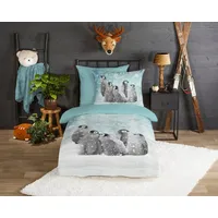 Muller Textiles Good Morning Flanell-Bettwäsche-Set "Pengu" in Hellblau -