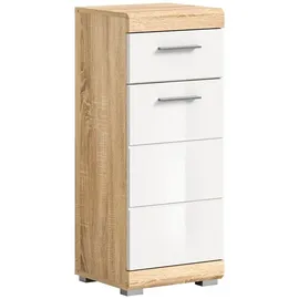 möbelando Hochschrank >Lambada< in Sonoma Eiche hell/weiß - 37x88x31cm (BxHxT)