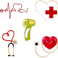 WANDIC Broschen aus Emaille mit rotem Herz, Stethoskop, Thermometer, für Persönlichkeit, Medizin, Legierung, Schmuck, Geschenk für Krankenschwestern, Ärzte, Studenten, 5 Stück