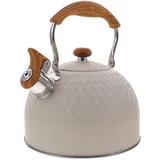 UPKOCH 2.5L Edelstahl Pfeifenkessel Wasserkessel Pfeifkessel Flötenkessel Teekessel Pfeife Wasserkocher mit Holz Pfeifton Griff Induktion Gasherd für Küche Camping Picknick Beige