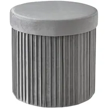 Relaxdays Hocker Samt, Sitzhocker mit Stauraum, gepolstert, faltbar, HxD: 38 x 38 cm, runder Beistellhocker, hellgrau