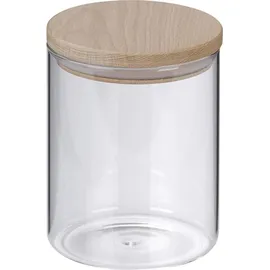 Kela Amelie Küchenbehälter, Borosilikatglas, Holzdeckel, Durchmesser 10 cm, Höhe 13 cm, 0,8 l - Transparent