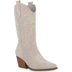 Damen Cowboystiefel in Beige Velours