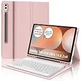 IVEOPPE Tastatur für Samsung Galaxy Tab S10 Ultra 2024, Hülle mit Tastatur Galaxy Tab S10 Ultra/S9 Ultra, Abnehmbarer QWERTZ Layout Tastatur für Samsung S9/S10 Ultra 14.6 Zoll, Rosa
