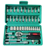 Steckschlüssel-set 1/4'' – Chromemat – 46 teile Für Diy, Autoreparatur, Steckschlüssel- Und Bit-set, Grün