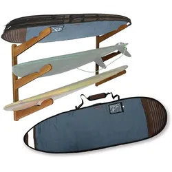 Set Bambus Surfbrett Halterung + Surfbrett Reisetasche blau passend für 8" Bretter Cranit SB20