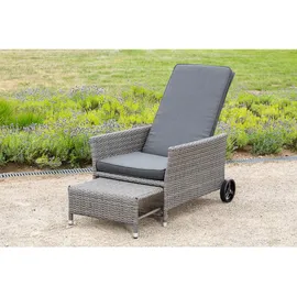 gardenson Gartenliege, Grau, Metall, Kunststoff, Textil, Füllung: Schaumstoff, 68x105x175 cm, Räder am Kopfende, Auflage, stufenlos verstellbar, abnehmbares Fußteil, Gartenmöbel, Gartenliegen,