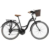 LUCHS 24" 26" 28" Zoll Feline Citybike mit Rattankorb – Hollandrad 21 Gang, Kinderfahrrad, Mädchenfahrrad & Damenfahrrad (28" Zoll (21Gang), Onyx (Schwarz))