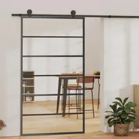 DJEKA Schiebetür Komplettset Glastür Schiebetür Komplettset Schiebetür mit Beschlag ESG-Glas & Aluminium-102 x 205 cm-5 Horizontale Stäbe