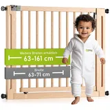 Bomi Schutzgitter Miko PEFC geprüftes Buchenholz | Ohne Bohren | 90° Stop | Türschutzgitter schmal aus Holz | Treppenschutzgitter Türgitter Klemmgitter | Breite: 63-71 cm