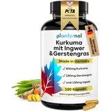 180 Kurkuma Ingwer Kapseln hochdosiert - Curcuma Extrakt Curcumin + Gerstengras Pulver & Piperin - 6 Monatsvorrat - ohne chemische entzündungshemmende Tabletten - Kurkuma Kapseln hochdosiert