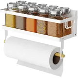 ARVINKEY Gewürzregal magnetisches Regal mit Papierhandtuchhalter Rolle und Haken, Faltbarer Kühlschrank magnetischer Gewürzhalter, Gewürz Organizer hängender Gewürzspeicherständer für Küche, weiß