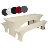 TexDeko Hussen für Bierzeltgarnitur 220 x 50cm, Blickdicht Biertischhusse 3TLG Set Creme)
