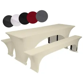 TexDeko Hussen für Bierzeltgarnitur 220 x 50cm, Blickdicht Biertischhusse 3TLG Set Creme)