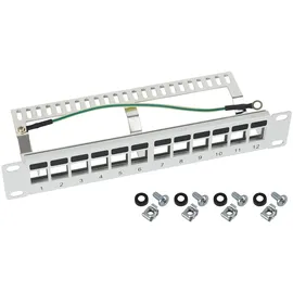 HMF 63346 STP Keystone-Patchpanel 10 Zoll 1 HE 12 Ports RJ45 Lichtgrau