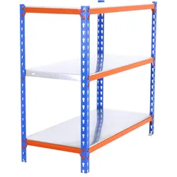 PROREGAL Schwerlastregal SMALL METAL SHARK | HxBxT 100x90x50cm | Fachlast 180kg | Blau-Orange | Regal Standregal Werkstattregal Lagerregal