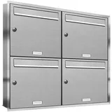 AL Briefkastensysteme 4er Unterputzbriefkasten, Briefkasten Anlage für Post A4, modern, Edelstahl Unterputz