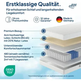 AM Qualitätsmatratzen | Latex-Taschenfederkernmatratze 100x200 cm - H2 - Germany