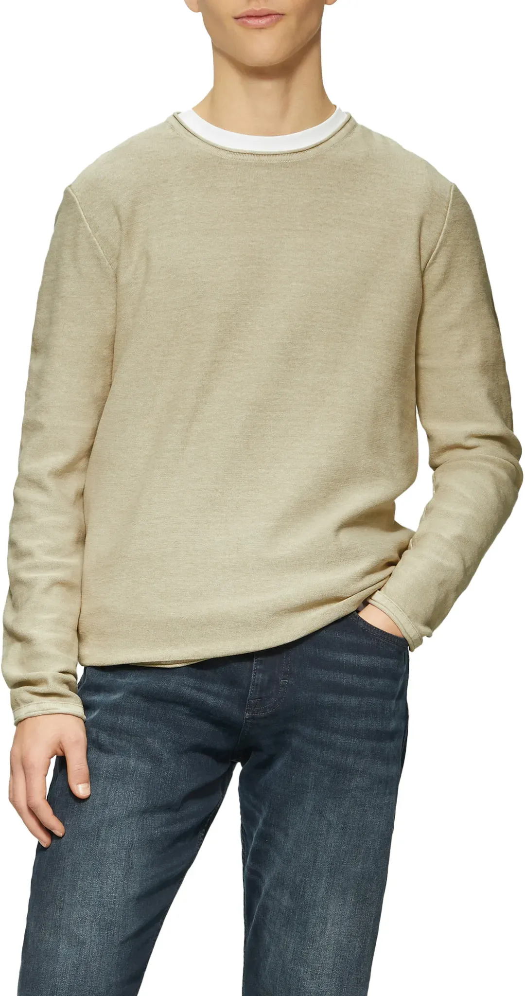 Strickpullover QS, Herren, Gr. XL, beige, Strick, Obermaterial: 100% Baumwolle, unifarben, regular fit normal, Rundhals, Rollkante, Pullover Strickpullover, mit Rollkante
