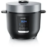 Arendo Reiskocher Digital, 350 Watt, 2L, 5 Kochprogramme, Timer, Warmhaltefunktion, BPA-frei, inkl. Messbecher & Reislöffel, Schwarz/Silber - Schwarz/Silber