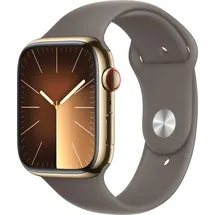 Apple Watch Series 9 GPS + Cellular 45 mm Edelstahlgehäuse gold, Sportarmband tonbraun S/M