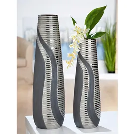 Gilde Kegelvase Sevilla - Moderne Deko Vasen - Blumenvase - Keramik - anthrazit-Silber - Höhe 49 cm