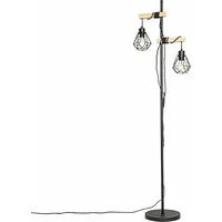 QAZQA Land Stehlampe schwarz mit Holz 2-Licht - Chon