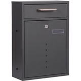 Wiltec Briefkasten anthrazit V51 Postkasten mit Namensschild, Sichtfenstern und 2 Schlüsseln als Wandbriefkasten oder Standbriefkasten