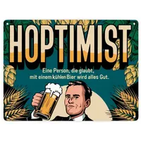 Speecheese Metallschild Hoptimist Retro Metallschild XXL in 28x38 cm