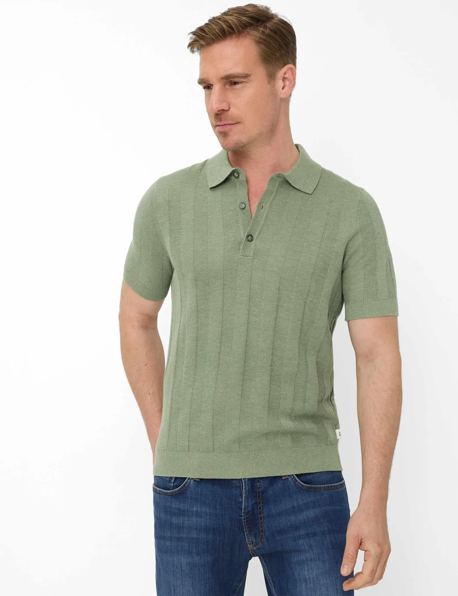 Brax Herren Strickpolo Style PASCAL thyme Grün Khaki, grün - khaki, Gr. 6XL