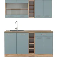 Vicco R-Line Single Küche Blau-Grau/Goldkraft Eiche 160 cm ohne Arbeitsplatte