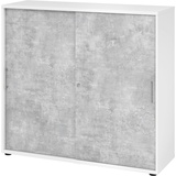 bümö Schiebetürenschrank "3OH" - Aktenschrank abschließbar, Sideboard Schrank mit Schiebetüren in Weiß/Beton - Büroschrank aus Holz mit Schiebetür,